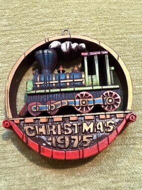 Vintage "Christmas 1975" Locomotive Train Ornament by Hallmark Double-Sided